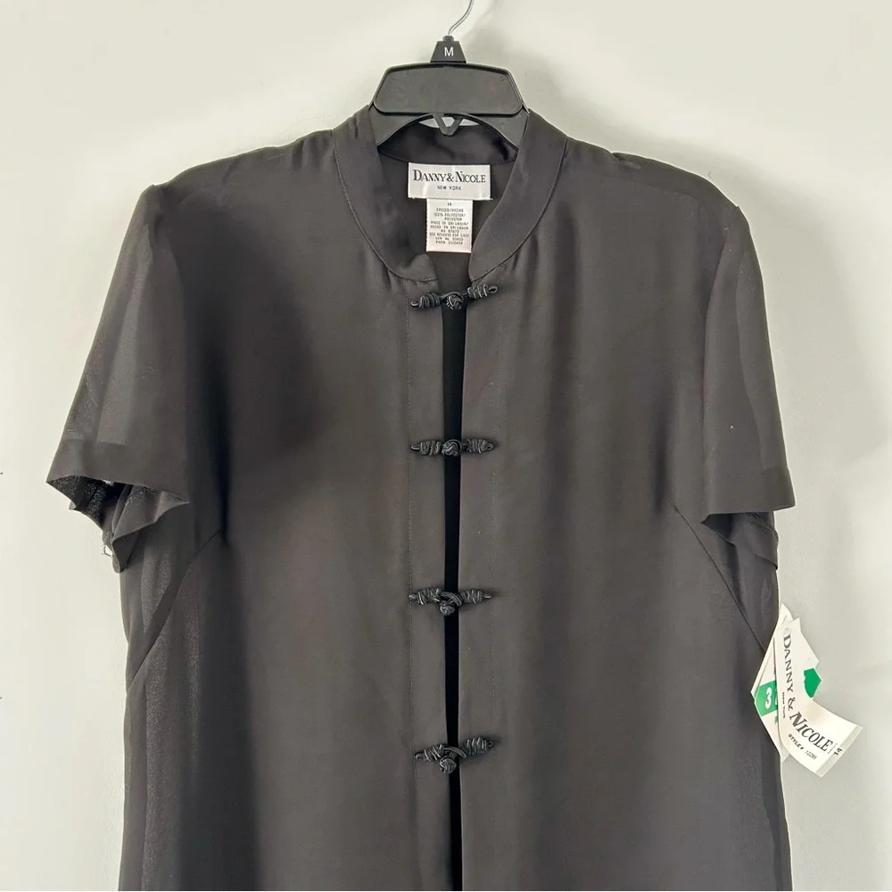 NWT Vintage 1990s-Y2K Danny & Nicole S/S Sheer Longline Blouse w/ Japanese Art - Picture 5 of 12